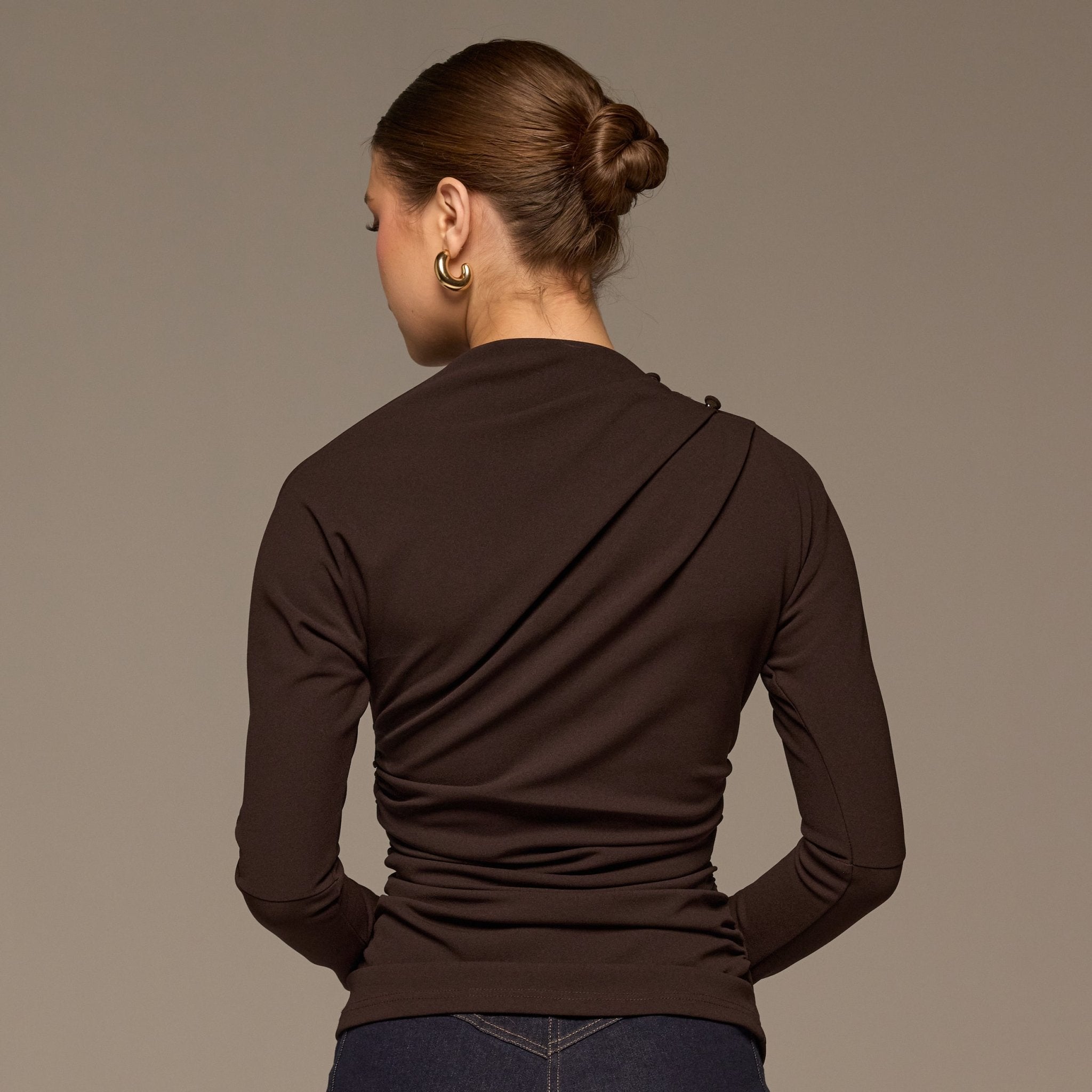 Brown Draped Crepe Blouse - shopaleena