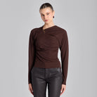Brown Draped Jersey Blouse - shopaleena