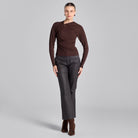 Brown Draped Jersey Blouse - shopaleena