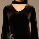 Brown Embroidered Velvet Maxi Dress - shopaleena