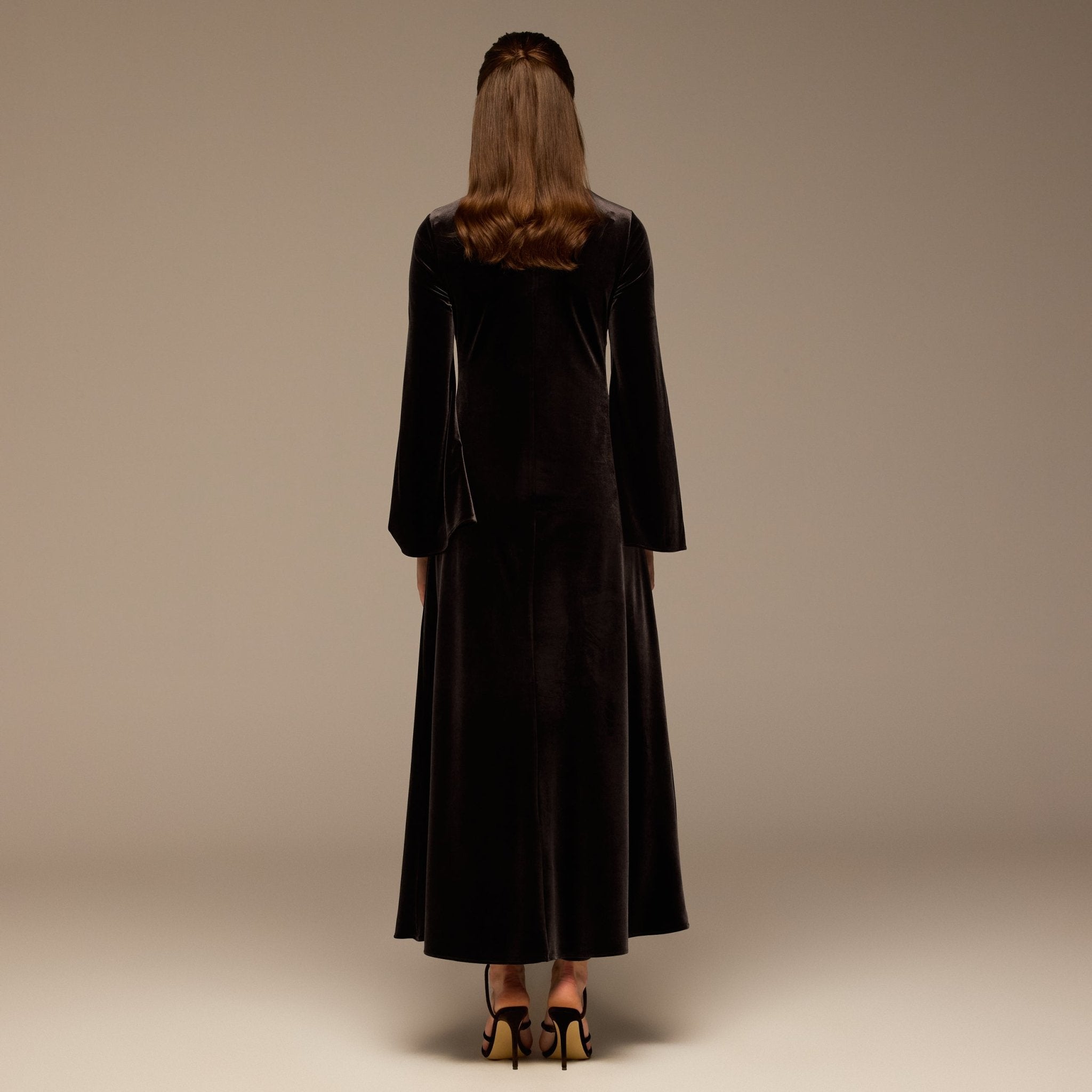 Brown Embroidered Velvet Maxi Dress - shopaleena