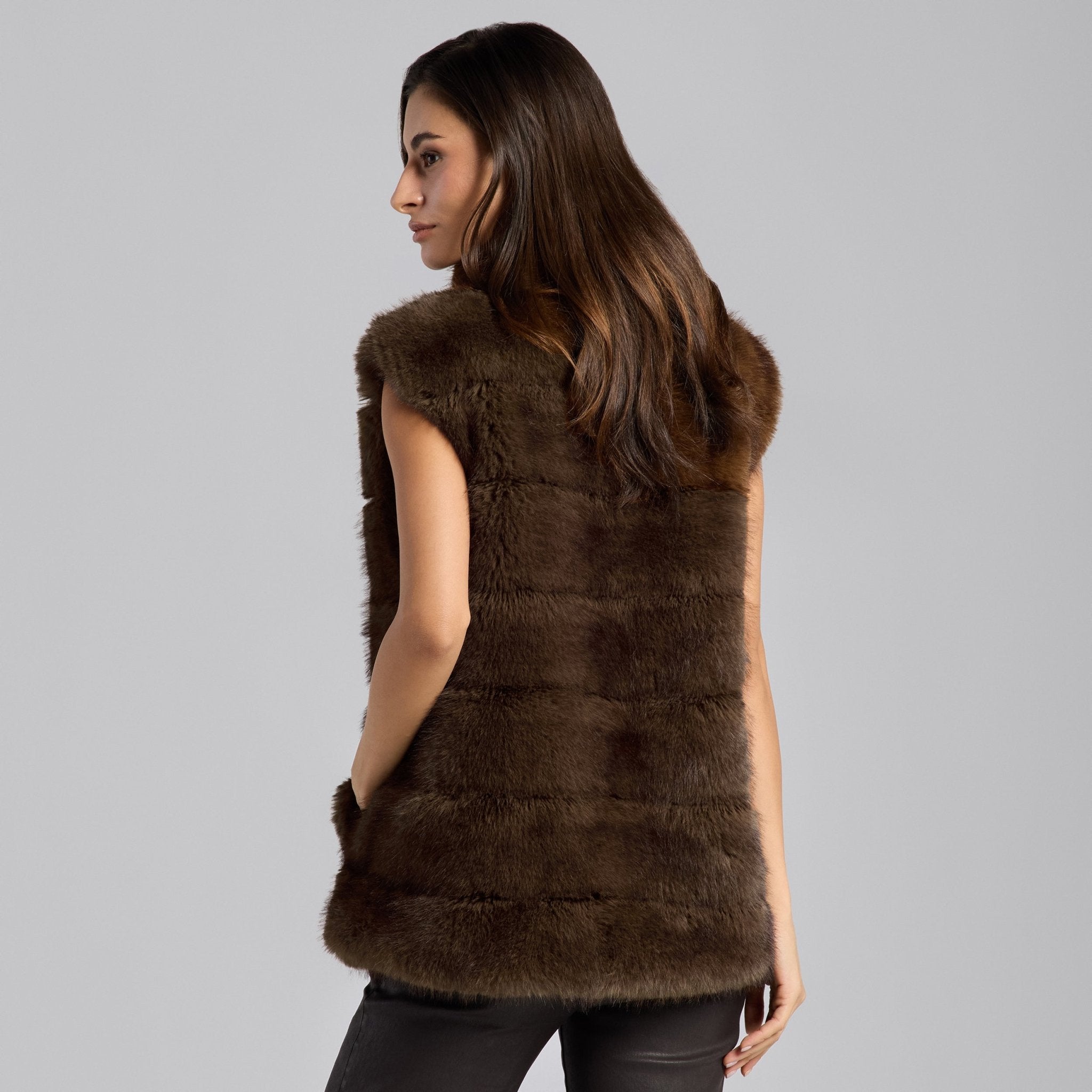 Brown Faux Fox Fur Vest - shopaleena