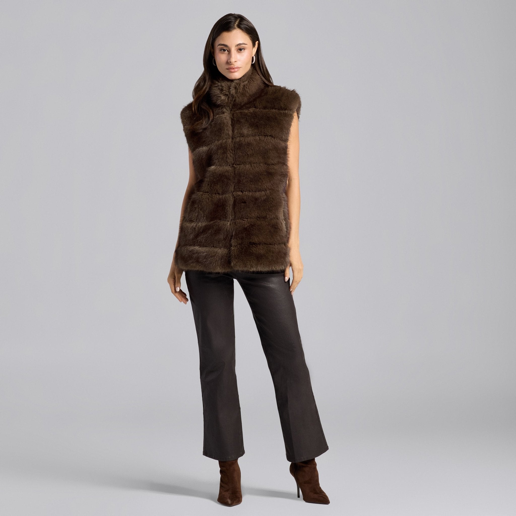 Brown Faux Fox Fur Vest - shopaleena