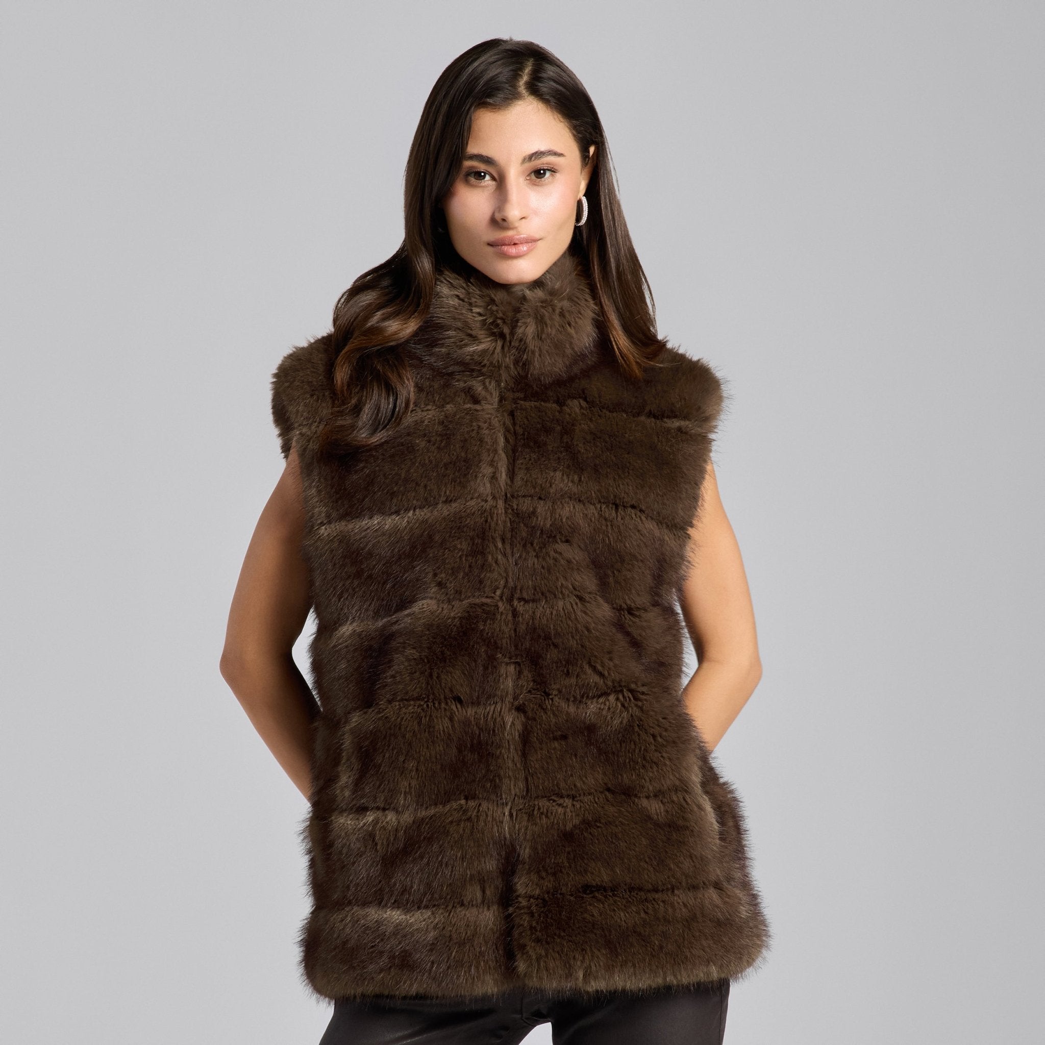 Brown Faux Fox Fur Vest - shopaleena