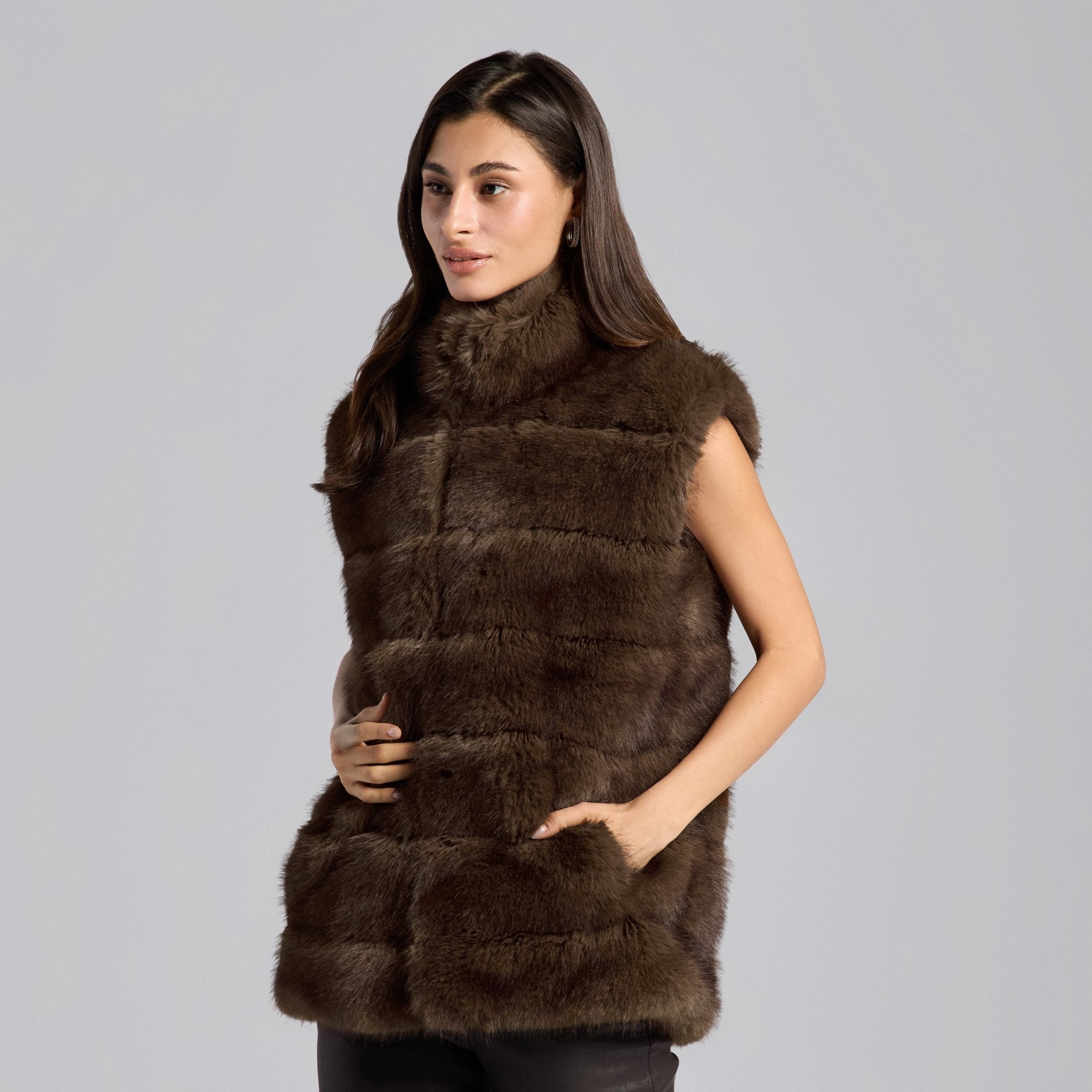 Brown Faux Fox Fur Vest - shopaleena