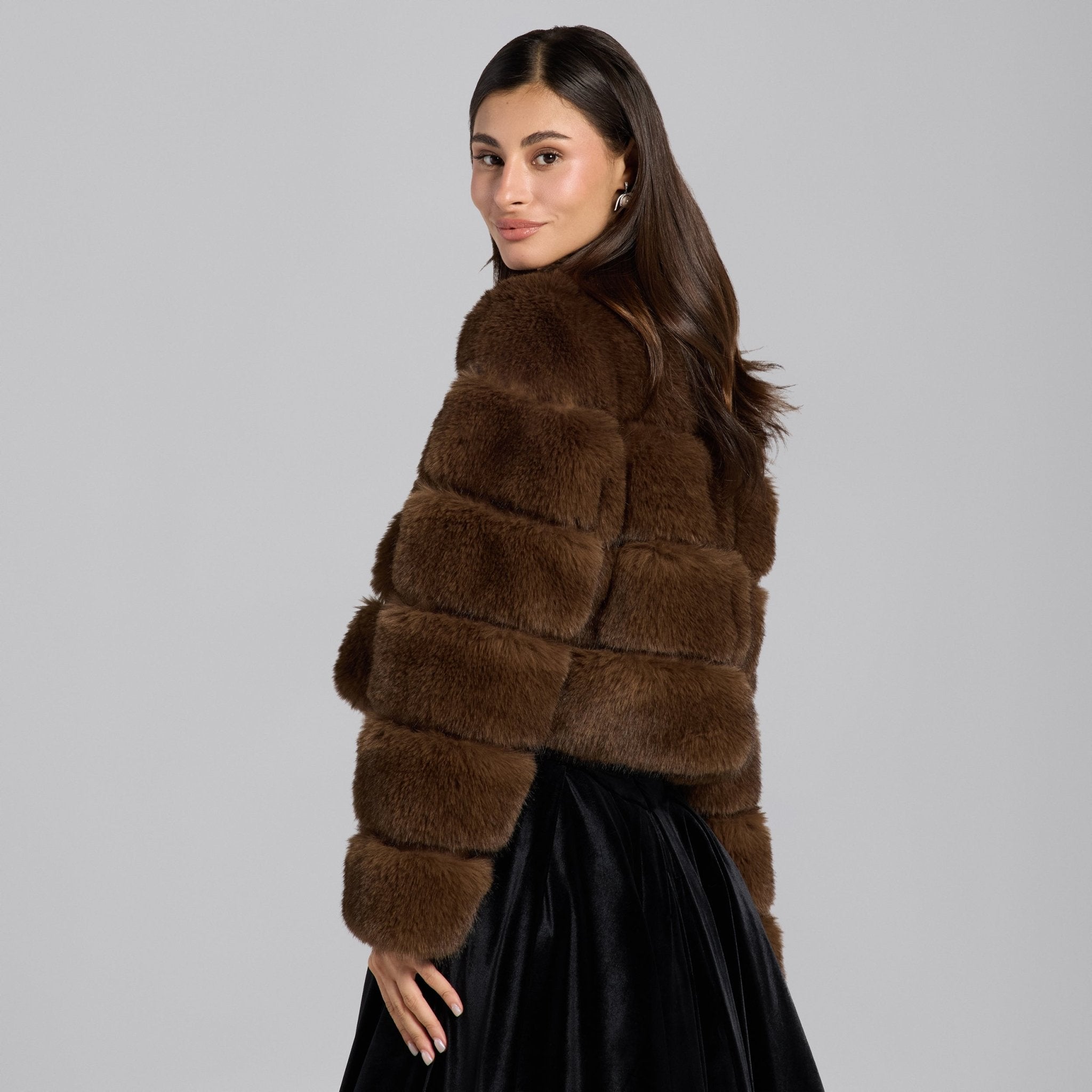 Brown Faux Sable Fur Cropped Jacket - shopaleena