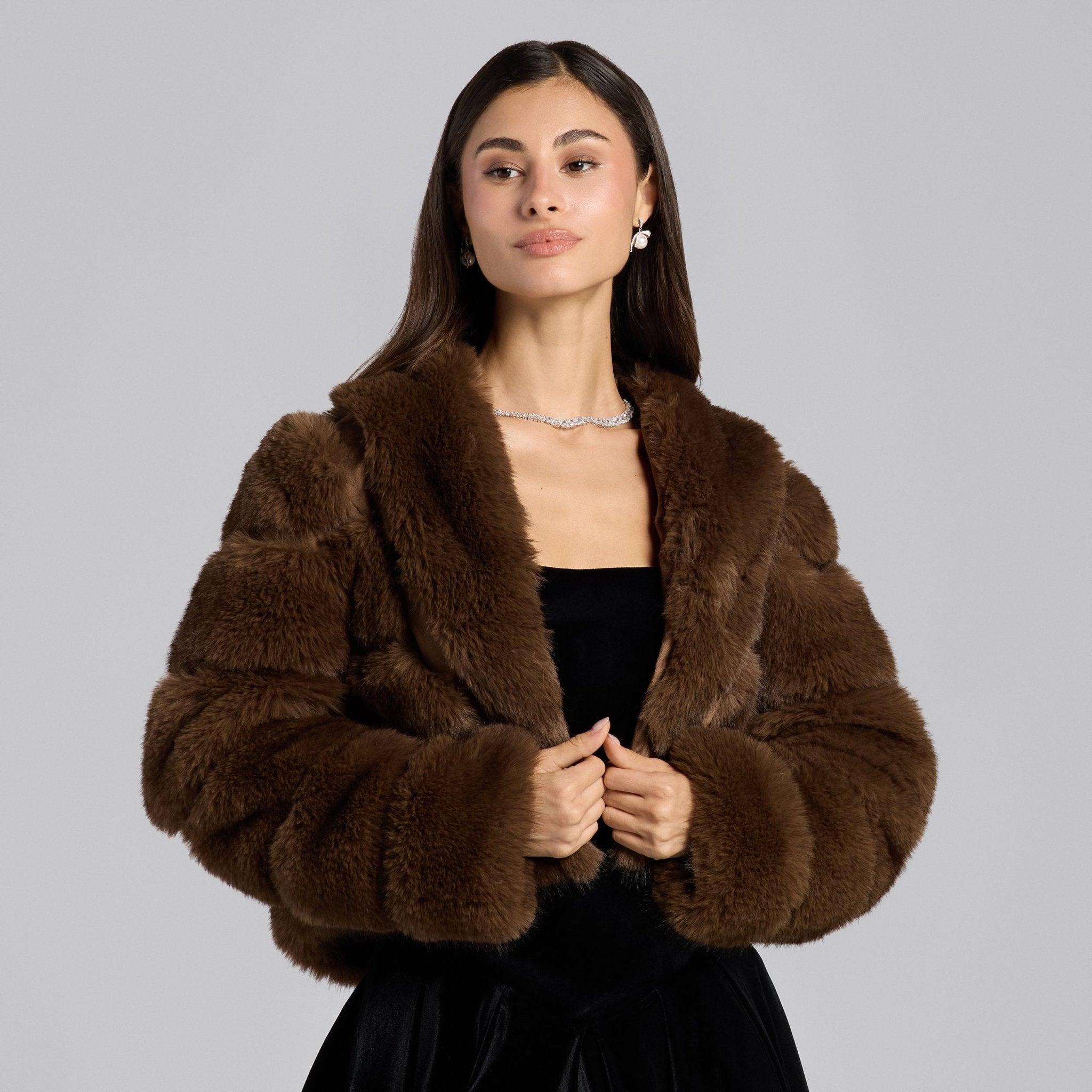 Brown Faux Sable Fur Cropped Jacket - shopaleena