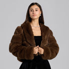 Brown Faux Sable Fur Cropped Jacket - shopaleena