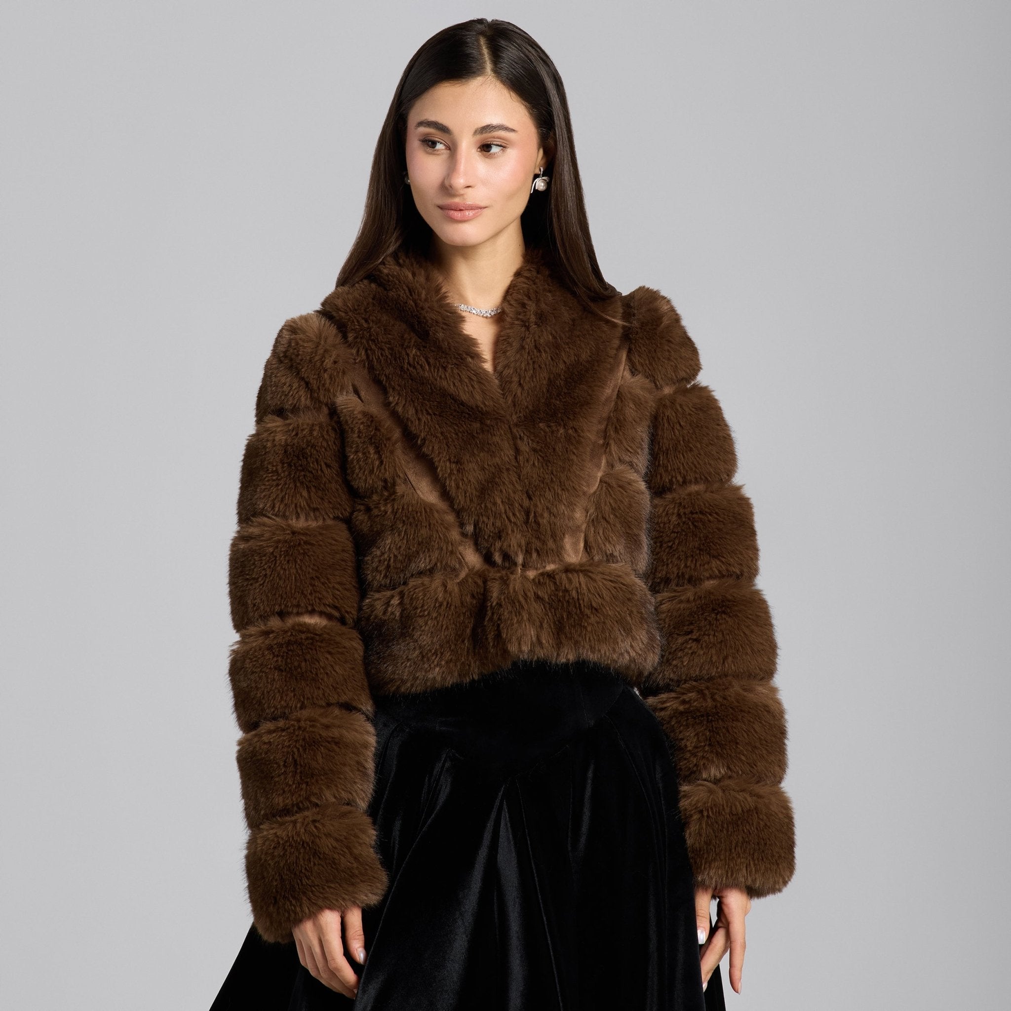 Brown Faux Sable Fur Cropped Jacket - shopaleena