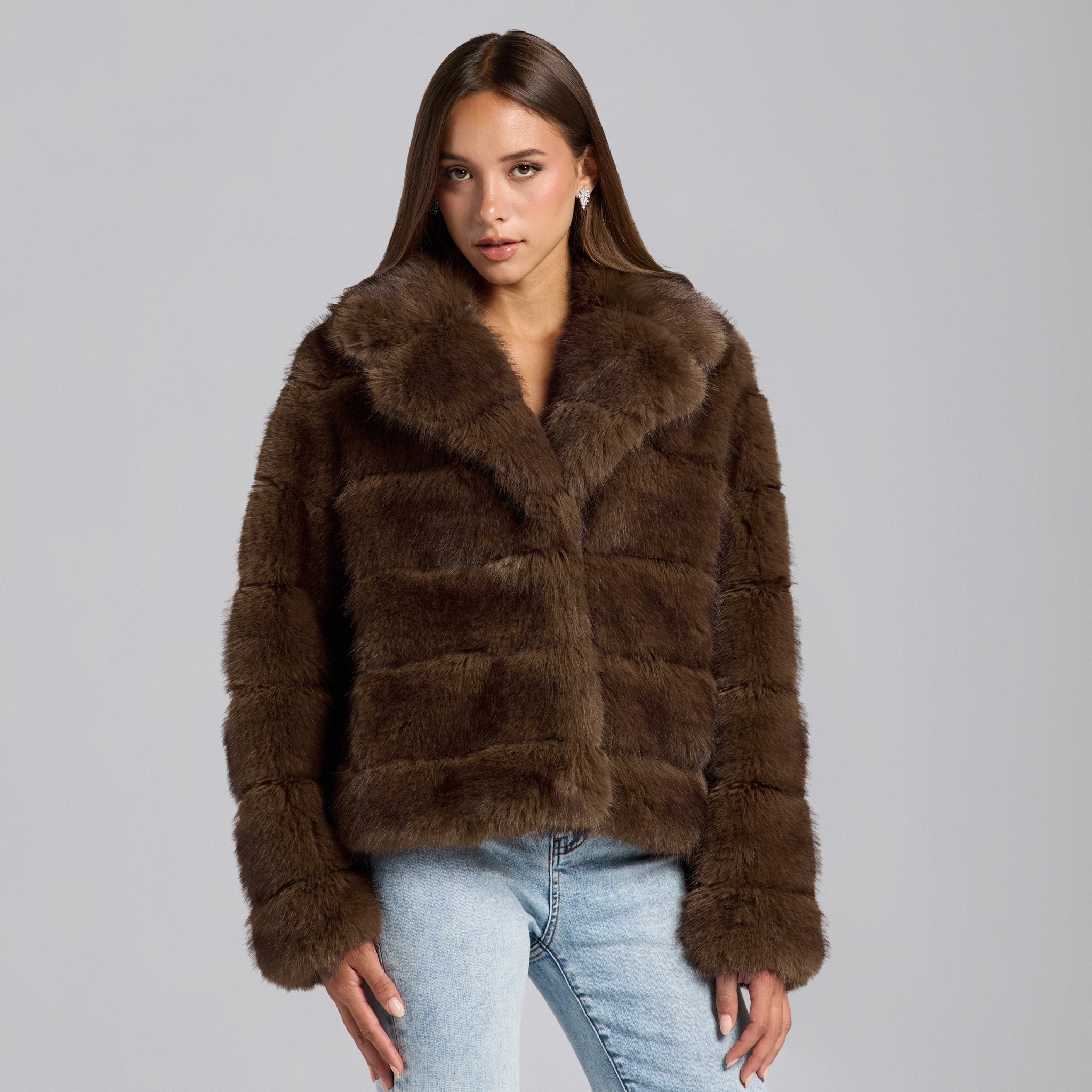 Brown Faux Sable Fur Jacket - shopaleena