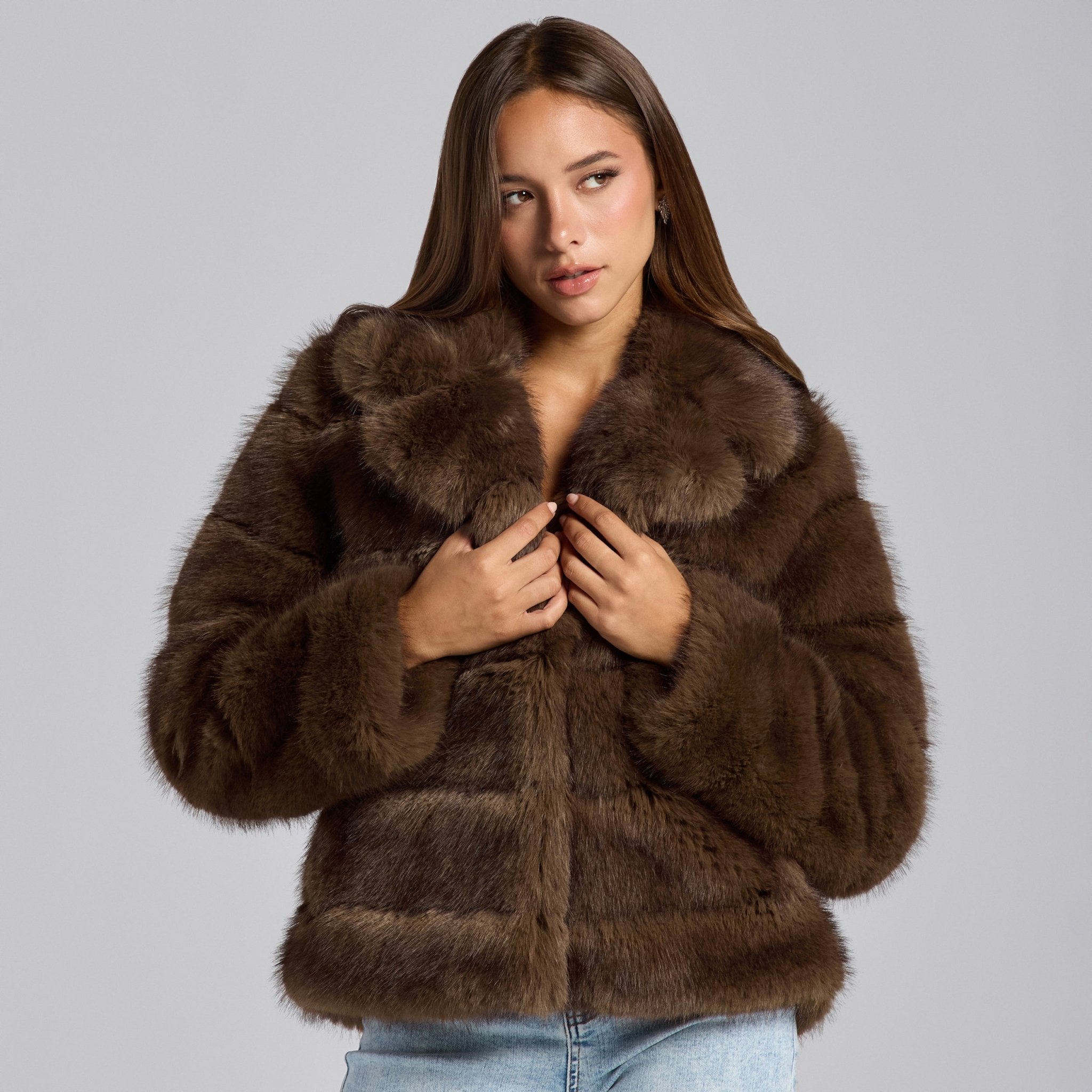 Brown Faux Sable Fur Jacket - shopaleena