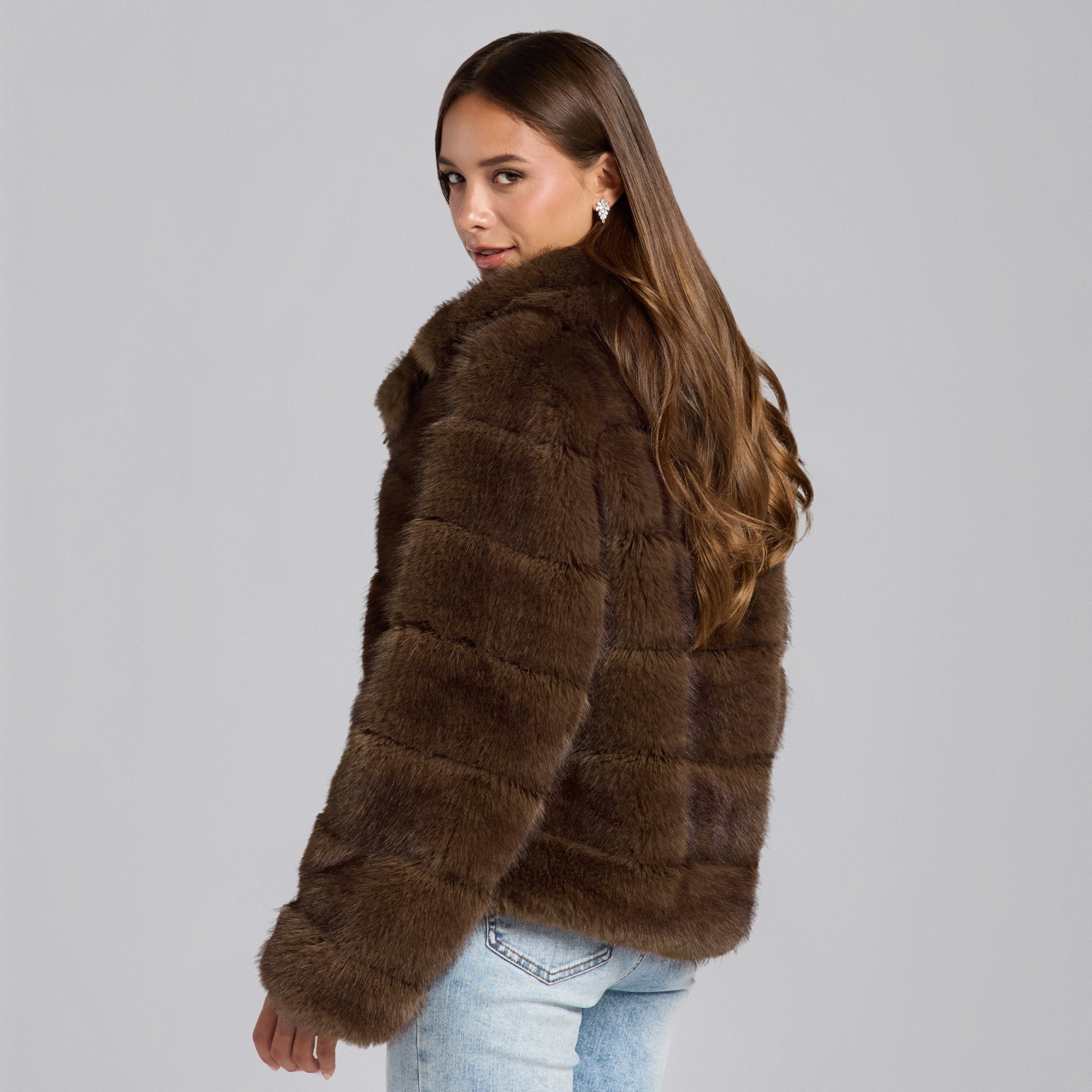 Brown Faux Sable Fur Jacket - shopaleena
