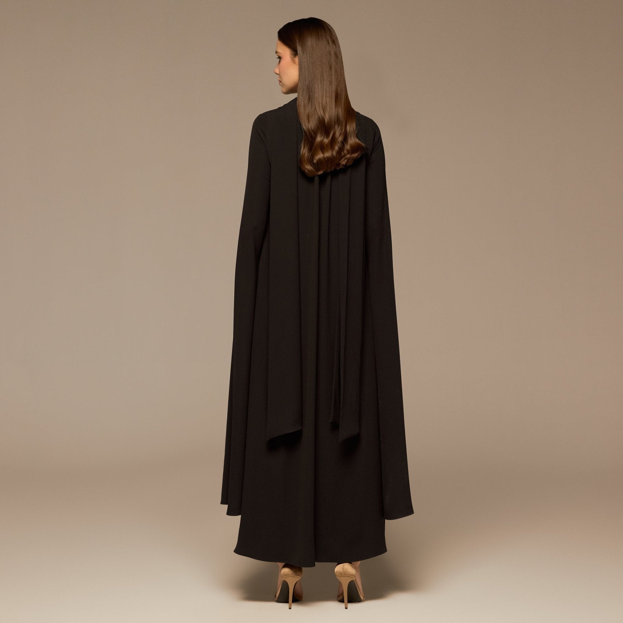 Brown High Neck Long Flared Sleeve Maxi Dress - shopaleena