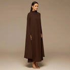 Brown High Neck Long Flared Sleeve Maxi Dress - shopaleena