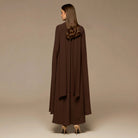 Brown High Neck Long Flared Sleeve Maxi Dress - shopaleena