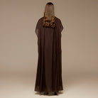 Brown High Neck Maxi Dress With Cape - shopaleena