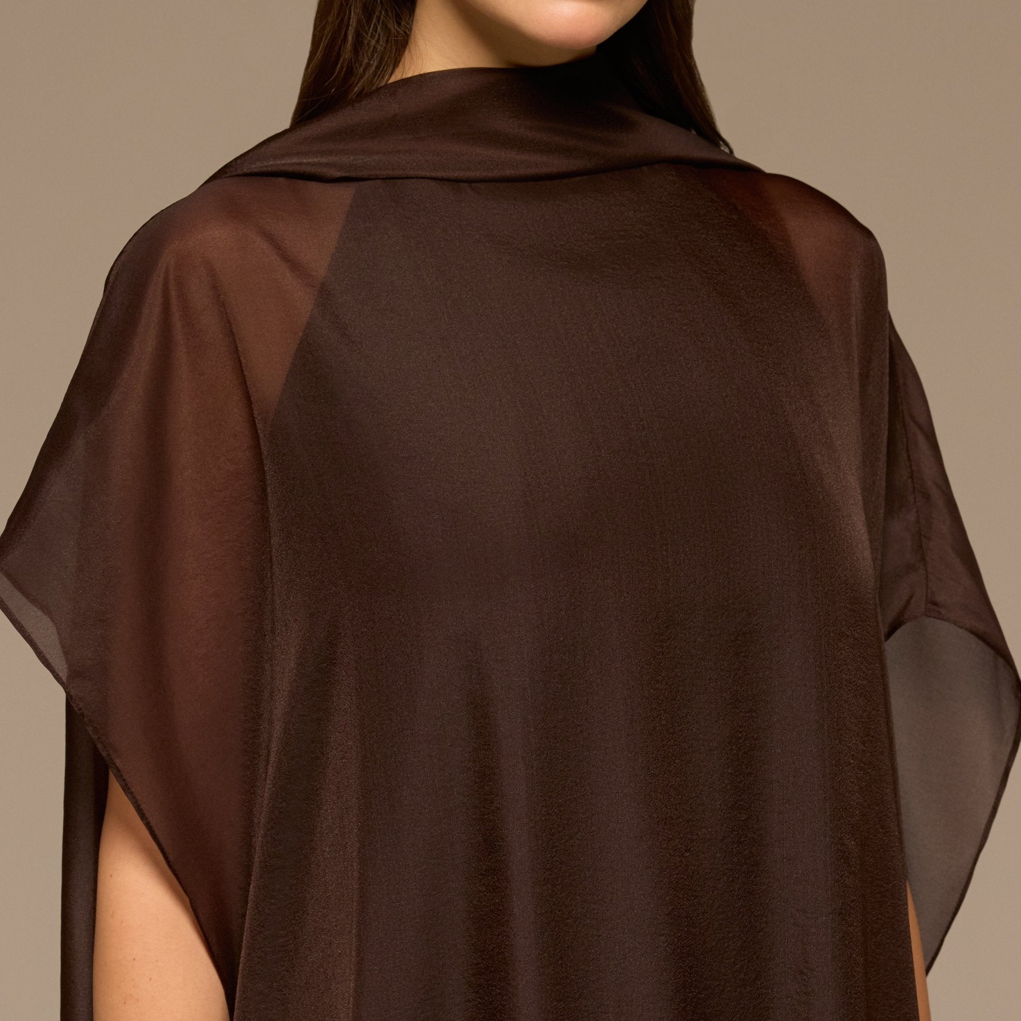 Brown High Neck Maxi Dress With Cape - shopaleena