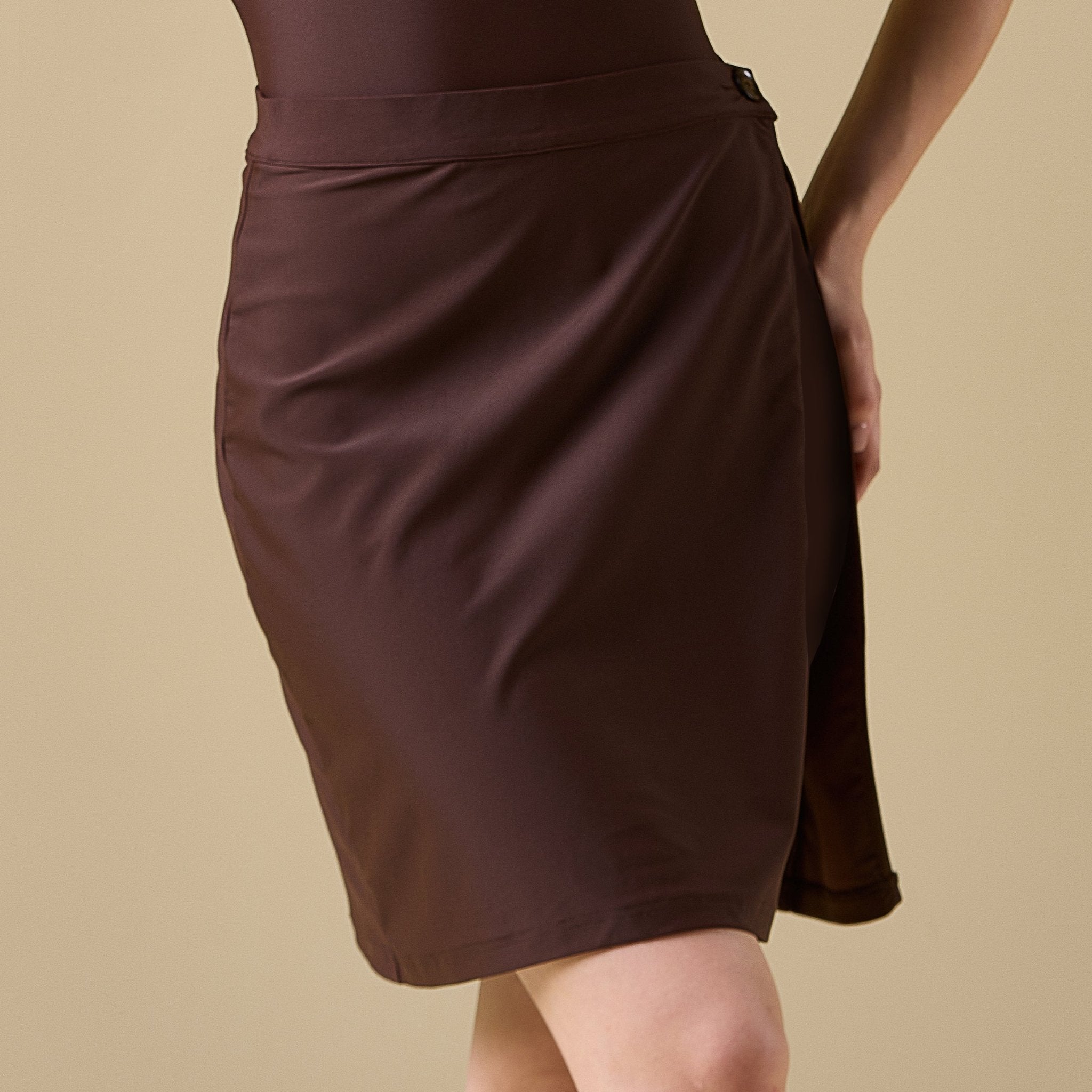 Brown Knee Length Swim Skirt - shopaleena