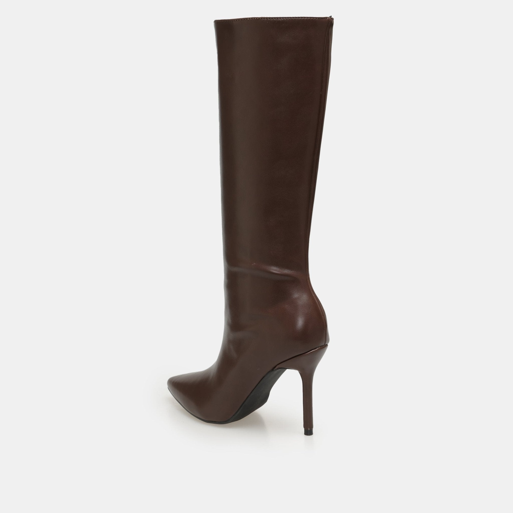 Brown Leather High Heel Knee - High Boots - shopaleena