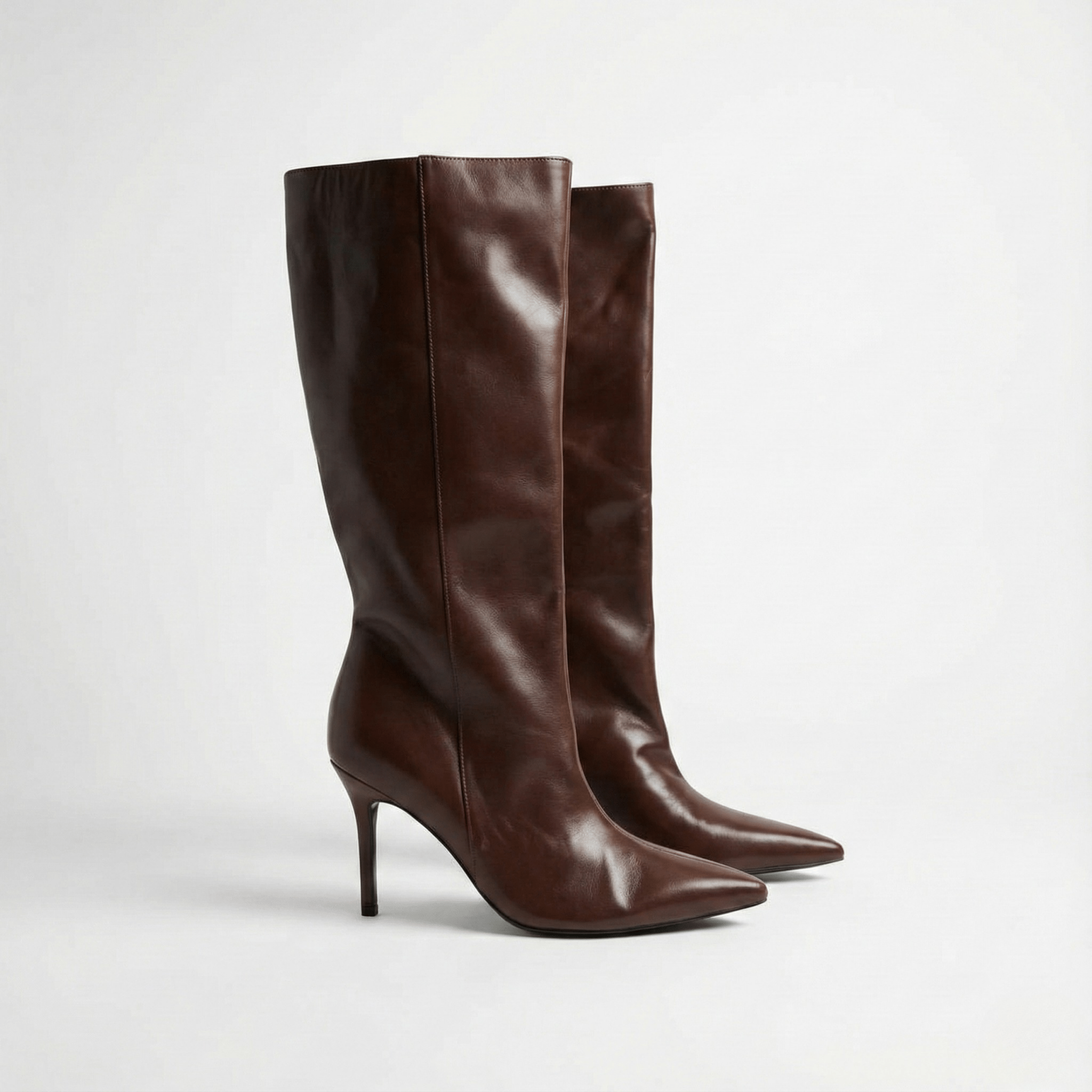 Brown Leather High Heel Knee - High Boots - shopaleena