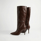 Brown Leather High Heel Knee - High Boots - shopaleena