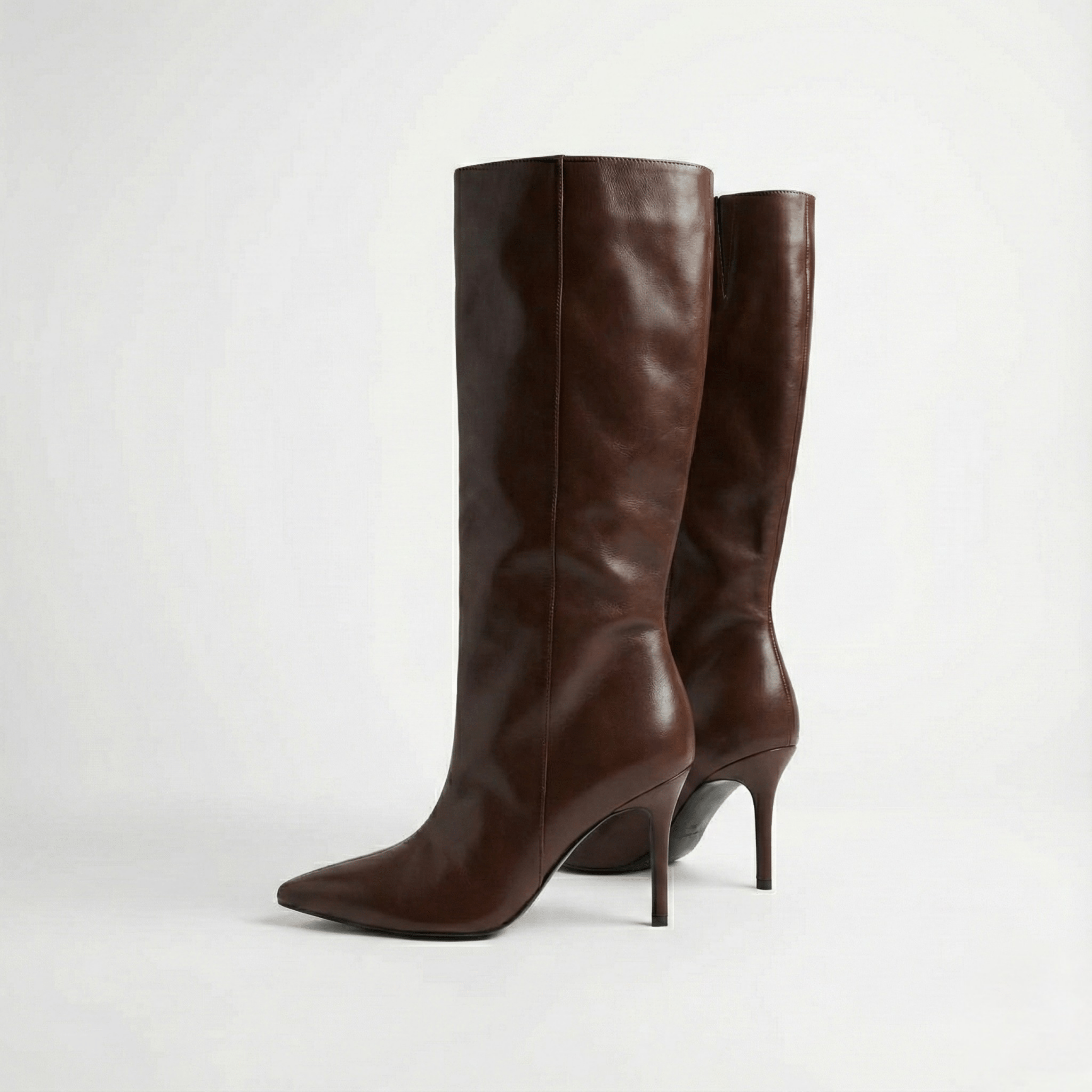 Brown Leather High Heel Knee - High Boots - shopaleena