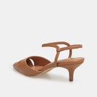 Brown Leather Kitten Heel Slingback Shoes - shopaleena