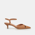 Brown Leather Kitten Heel Slingback Shoes - shopaleena
