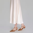 Brown Leather Kitten Heel Slingback Shoes - shopaleena