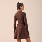 Brown Long Sleeve Front Zipper Swim Top - shopaleena