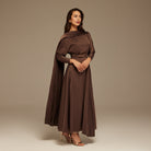 Brown Long Sleeve Midi Dress With Scarf - shopaleena