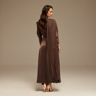 Brown Long Sleeve Midi Dress With Scarf - shopaleena