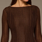 Brown Long Sleeves Godet Maxi Dress - shopaleena