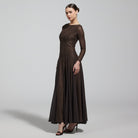 Brown Long Sleeves Godet Maxi Dress - shopaleena