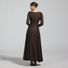 Brown Long Sleeves Godet Maxi Dress - shopaleena
