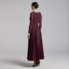 Brown Long Sleeves Godet Maxi Dress - shopaleena