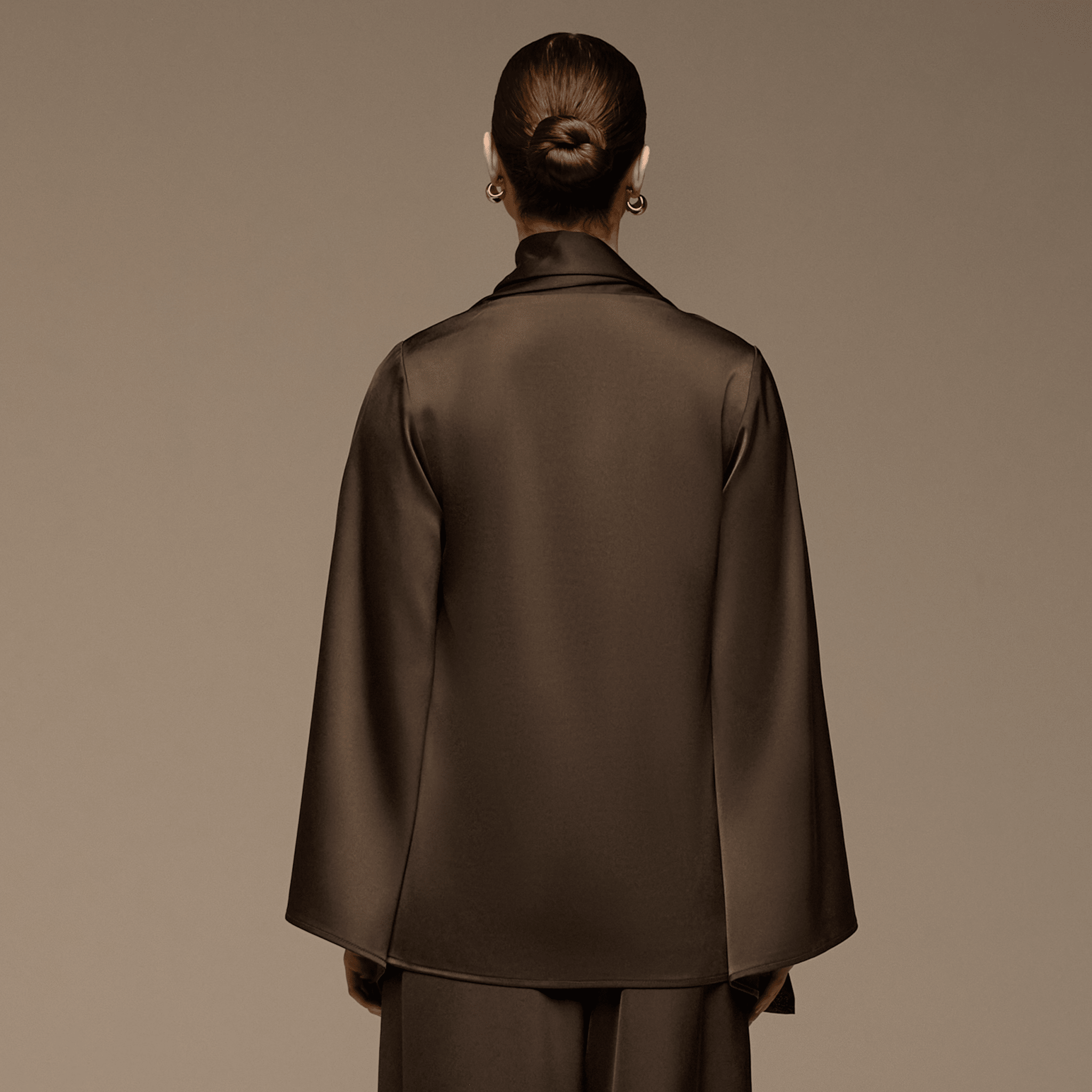 Brown Loose Fit Long Sleeve Satin Blouse - shopaleena