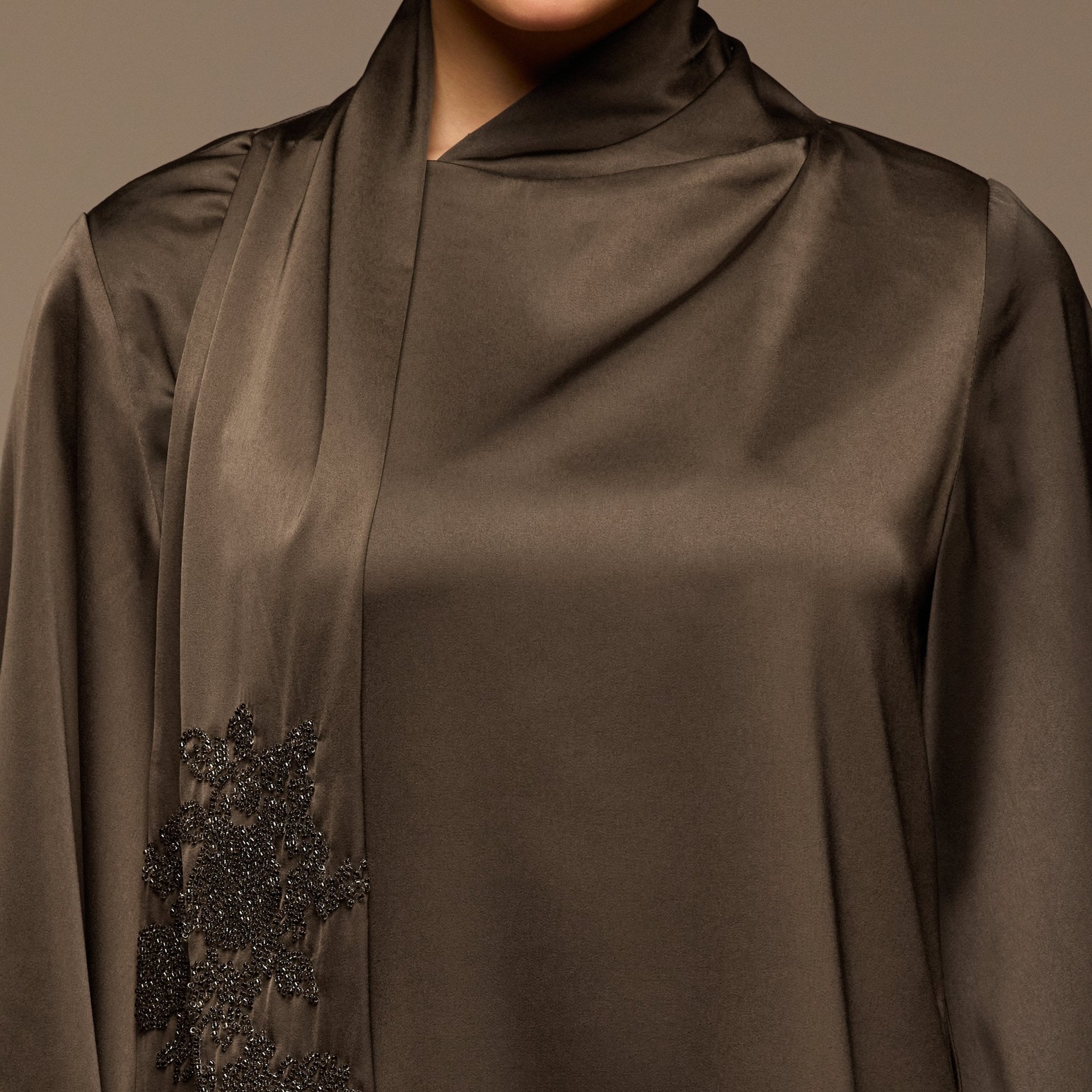 Brown Loose Fit Long Sleeve Satin Blouse - shopaleena