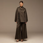 Brown Loose Fit Long Sleeve Satin Blouse - shopaleena