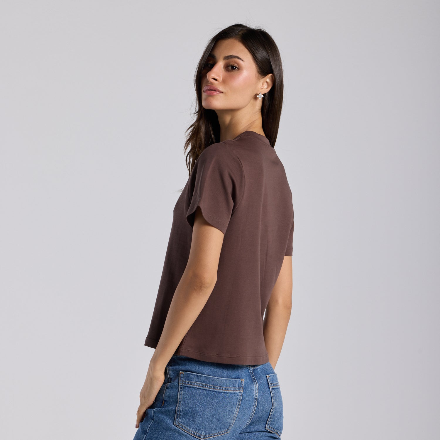 Brown Mashrabiya Embroidered Cotton T-shirt - shopaleena