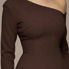 Brown One - shoulder Crepe Dress With Pleated Skirt - shopaleena