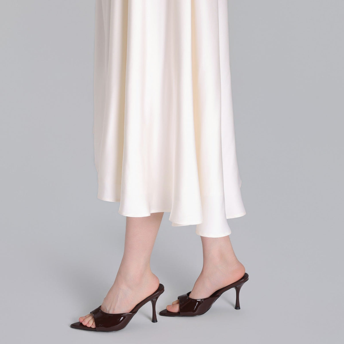 Brown Patent Leather High Heel Mules - shopaleena