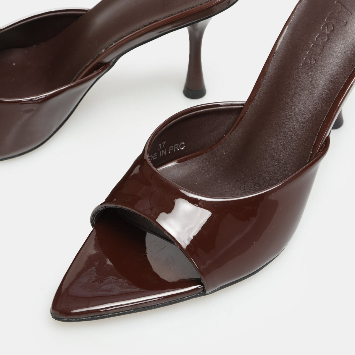 Brown Patent Leather High Heel Mules - shopaleena