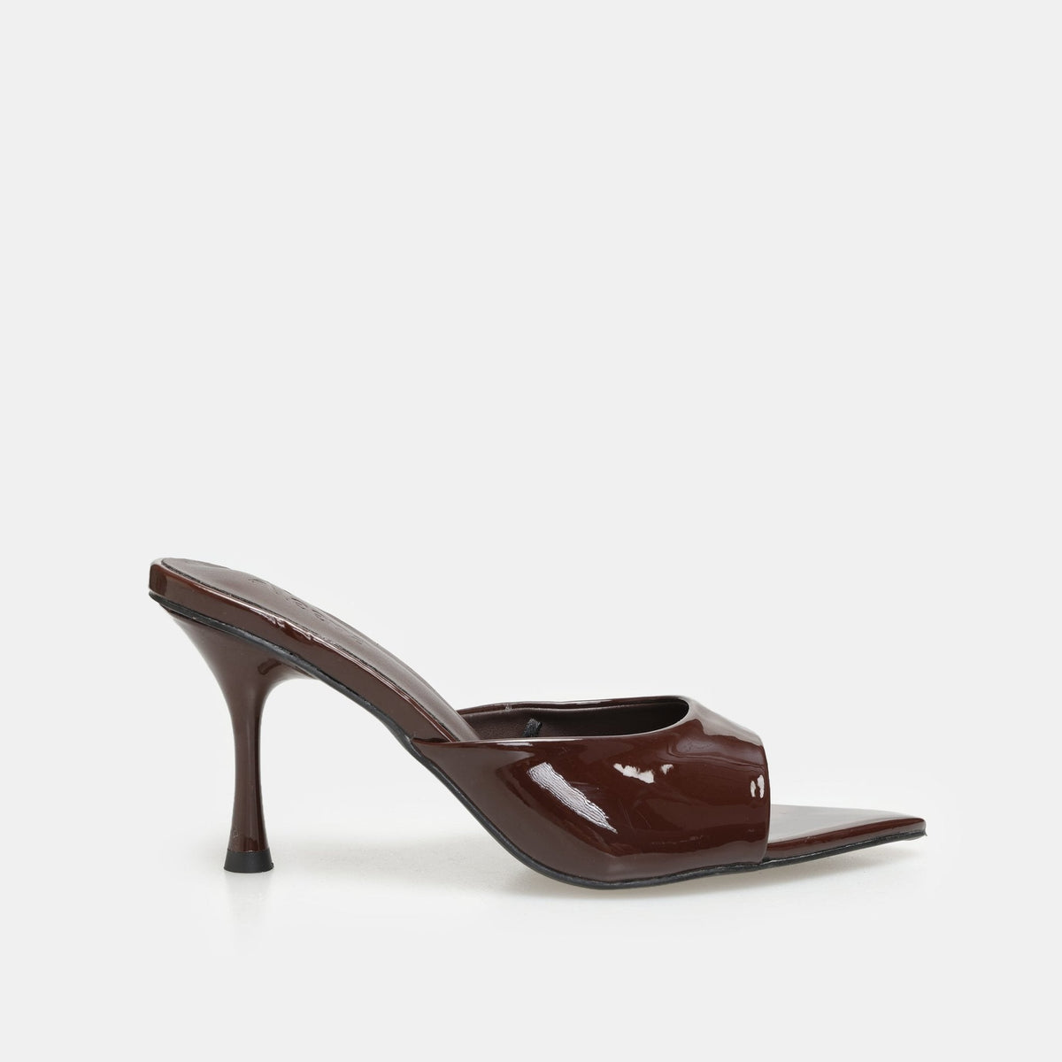 Brown Patent Leather High Heel Mules - shopaleena
