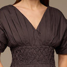 Brown Poplin Cotton Puffy Sleeve Dress - shopaleena