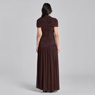 Brown Ruched Jersey Midi Dress - shopaleena