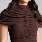 Brown Ruched Jersey Midi Dress - shopaleena