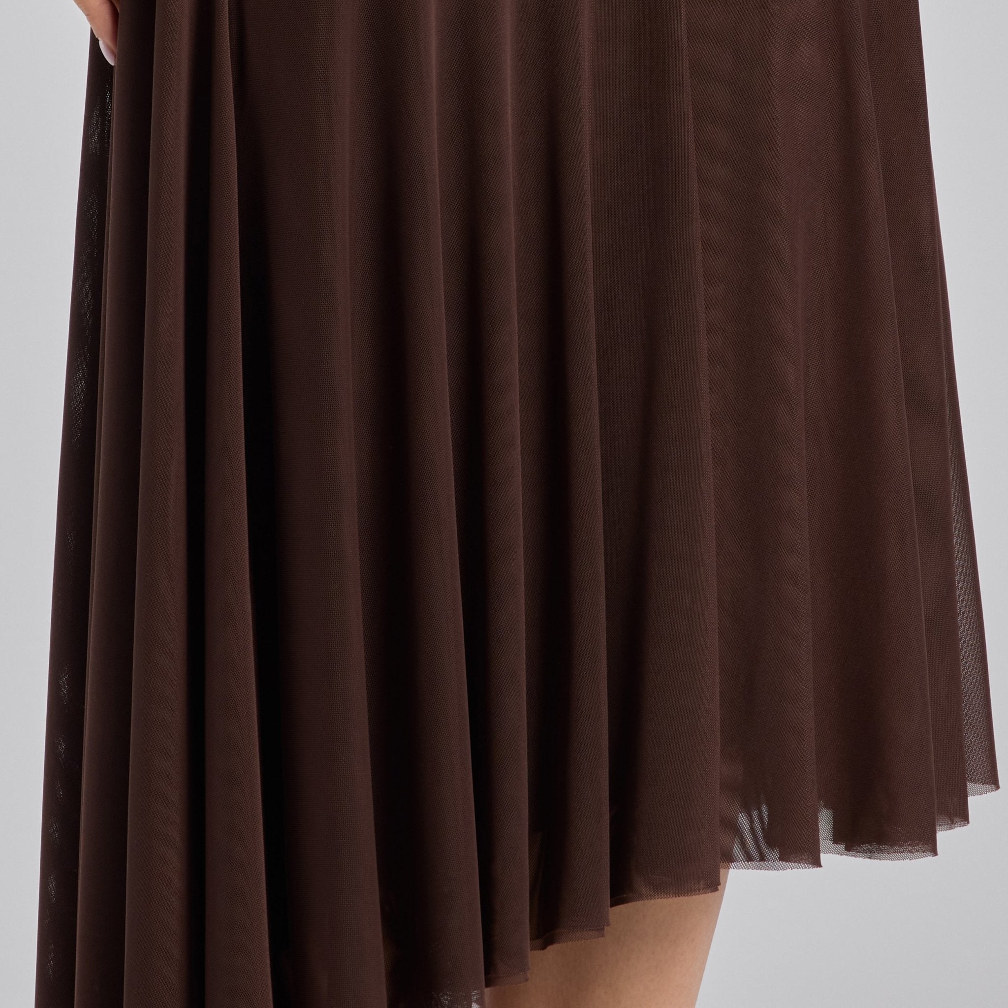 Brown Ruched Ruffle Midi Dress - shopaleena