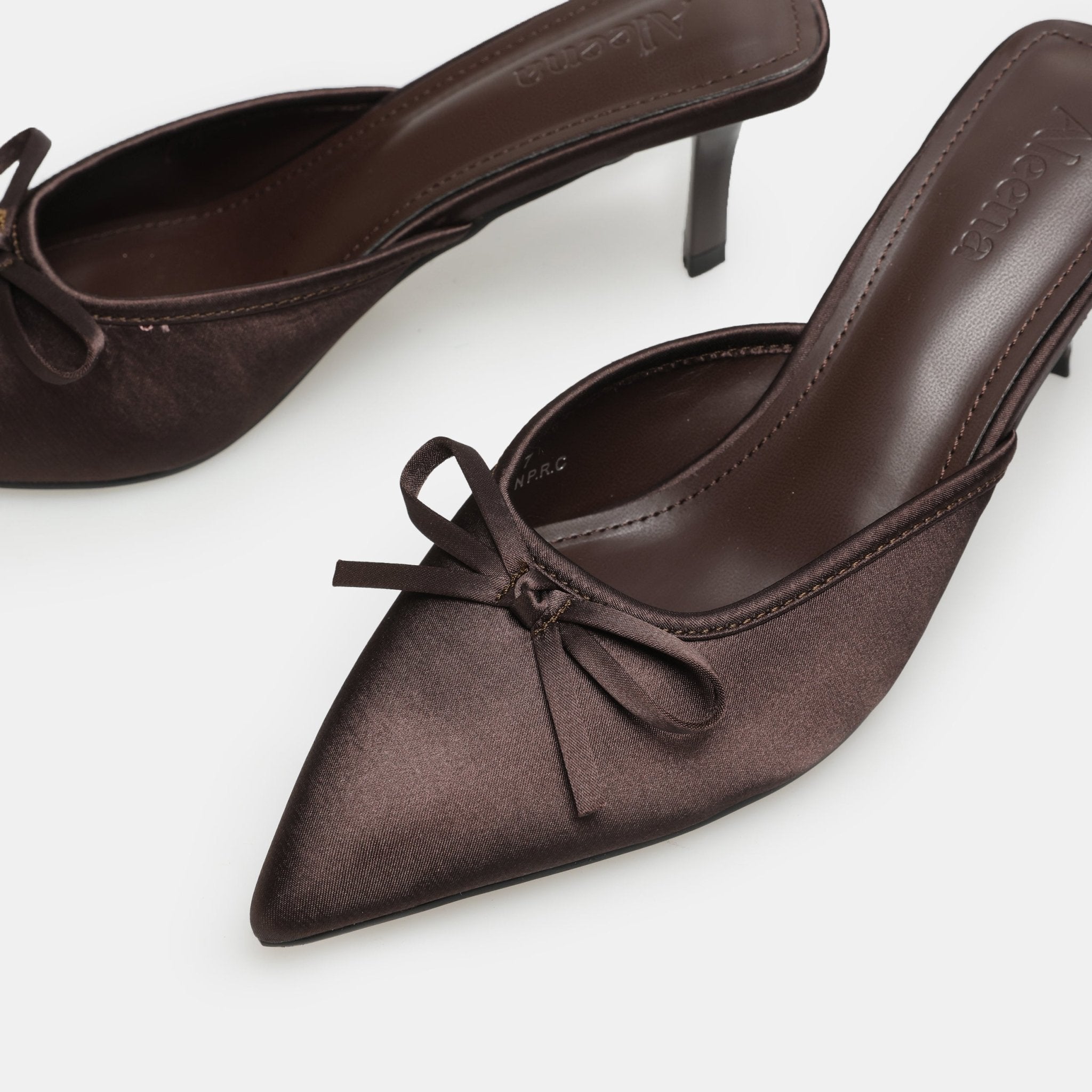 Brown Satin Bow Mules - shopaleena