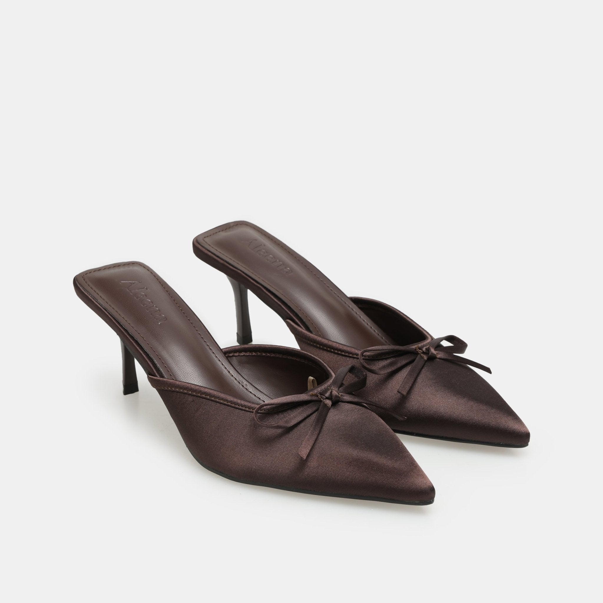 Brown Satin Bow Mules - shopaleena